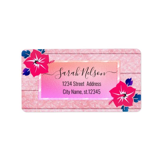 Modernes Tropensiegel, Hibiskus Adressaufkleber (Vorne)