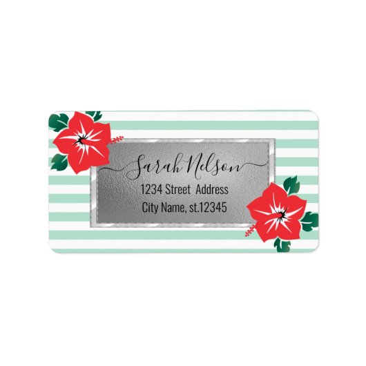 Modernes Tropensiegel, Hibiskus Adressaufkleber (Vorne)