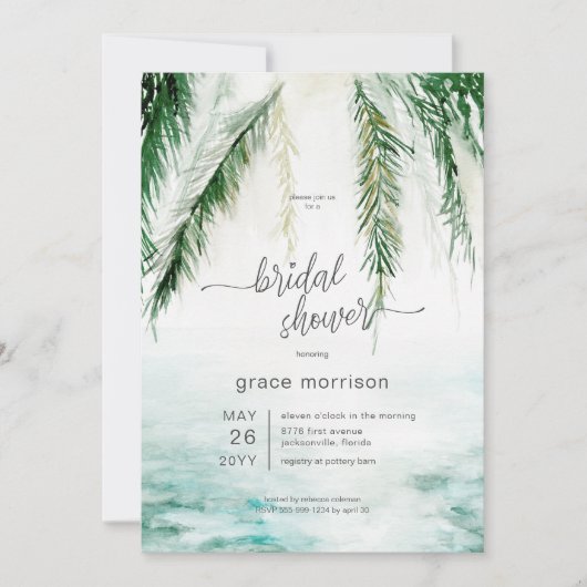 Modernes Tropenwasser & Palmen Brautparty Einladung (Vorderseite)