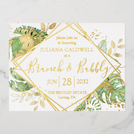 Modernes Tropical Bridal Brunch & Bubbly Gold Folie Einladungspostkarte