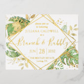Modernes Tropical Bridal Brunch & Bubbly Gold Folie Einladungspostkarte (Vorderseite)