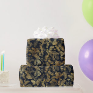 Modernes Tropical Gold Foliage Blue Muster Geschenkpapier