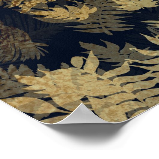 Modernes Tropical Gold Foliage Blue Muster Poster (Ecke)