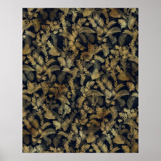 Modernes Tropical Gold Foliage Blue Muster Poster (Vorne)