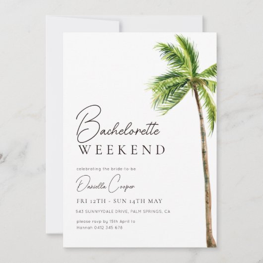 Modernes Tropical Palm Bachelorette Wochenende Einladung (Vorderseite)