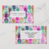 Modernes tropisches Ananaspastell-Aquarell Visitenkarte (Vorne/Hinten)