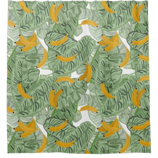 Modernes tropisches Bananengrün Duschvorhang (Vorderseite)