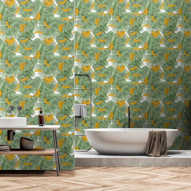 Modernes tropisches Bananengrün Tapete (Badezimmer)