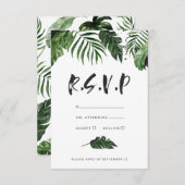 Modernes tropisches Blattwerk RSVP Karte (Vorne/Hinten)
