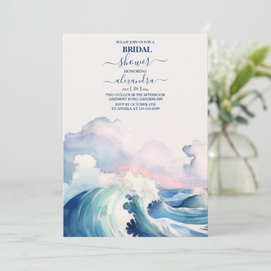 Modernes tropisches Brautparty am Strand Einladung (Stehend Vorderseite)