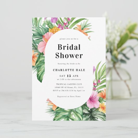 Modernes tropisches Brautparty Einladung (Stehend Vorderseite)