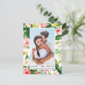 Modernes tropisches Foto Save the Date Postkarte (Stehend Vorderseite)