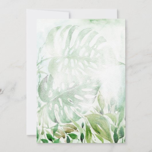 Modernes tropisches Grün Wasserfarben Bridal Brunc Einladung (Rückseite)