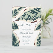 Modernes tropisches Grünblatt 4 Fotos Hochzeit Einladung (Stehend Vorderseite)