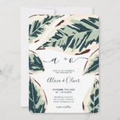 Modernes tropisches Grünblatt 4 Fotos Hochzeit Einladung (Vorderseite)