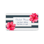 Modernes Tropisches "Hibiskus Navy Blue Strip Labe Adressaufkleber (Vorne)
