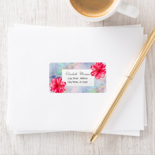 Modernes tropisches "Hibiskus Opal" Adressaufkleber (Insitu)