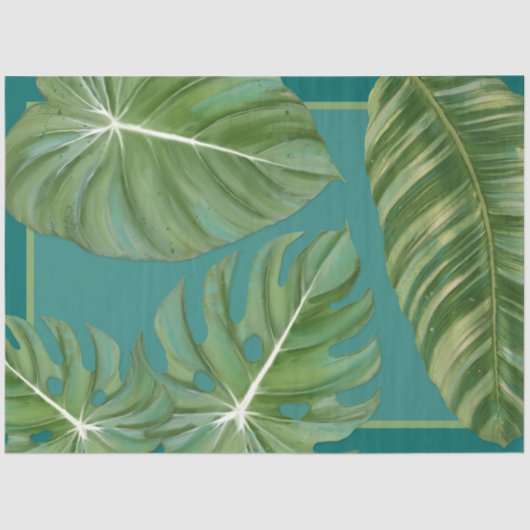 Modernes tropisches Jungle Leaf Aquamarin Blue Dec Seidenpapier (Vorderseite)