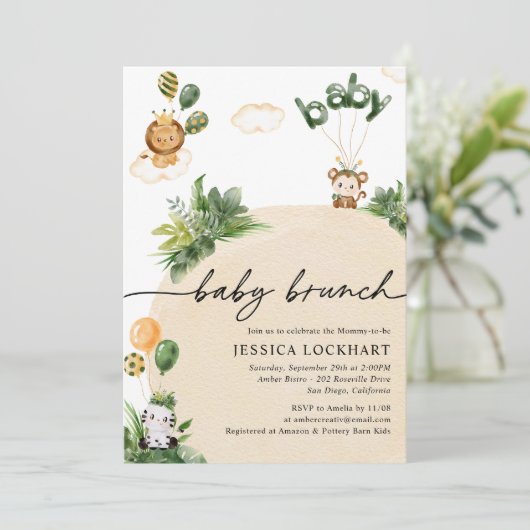 Modernes tropisches Jungle Safari Neutral Baby Bru Einladung (Stehend Vorderseite)