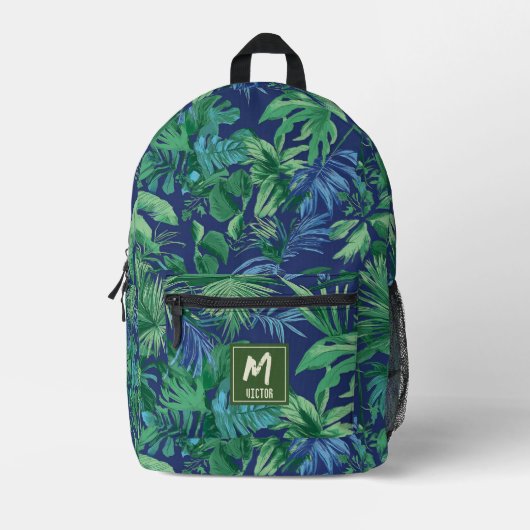 Modernes tropisches Leaf Blue Green Custom Design Bedruckter Rucksack (Vorderseite)