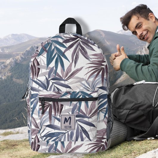 Modernes tropisches Leaf Grau Blue Custom Design Bedruckter Rucksack