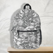 Modernes, tropisches Leaf-Grau-White-Monogramm-Des Bedruckter Rucksack