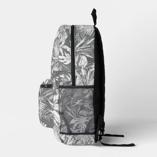 Modernes, tropisches Leaf-Grau-White-Monogramm-Des Bedruckter Rucksack (Rechts)