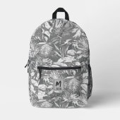 Modernes, tropisches Leaf-Grau-White-Monogramm-Des Bedruckter Rucksack (Vorderseite)