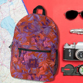 Modernes, tropisches Leaf-rotes Lila Monogramm-Des Bedruckter Rucksack