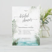 Modernes tropisches Meer & Palmen Brautparty Einladung (Stehend Vorderseite)