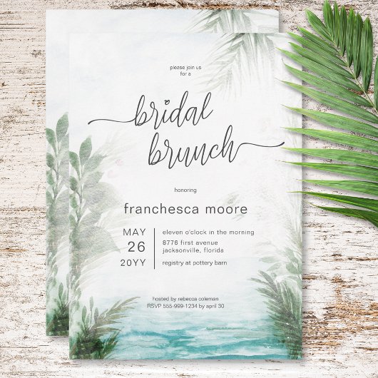 Modernes tropisches Meer & Palms Bridal Brunch Einladung