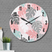Modernes tropisches Muster Monsteras Große Wanduhr