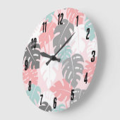 Modernes tropisches Muster Monsteras Große Wanduhr (Winkel)