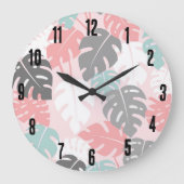 Modernes tropisches Muster Monsteras Große Wanduhr (Vorderseite)