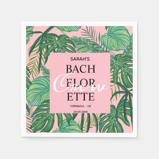 Modernes tropisches Palm Pink Bachelorette Crew Pa Serviette (Vorderseite)