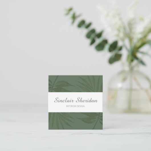 Modernes tropisches Palmenblatt Quadratische Visitenkarte (Stehend Vorderseite)