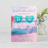 Modernes tropisches Pink Bachelorette Beach Weeken Einladung (Stehend Vorderseite)