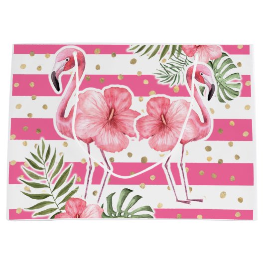 Modernes tropisches rosa Flamingos Blumengeschenk Große Geschenktüte (Vorderseite)