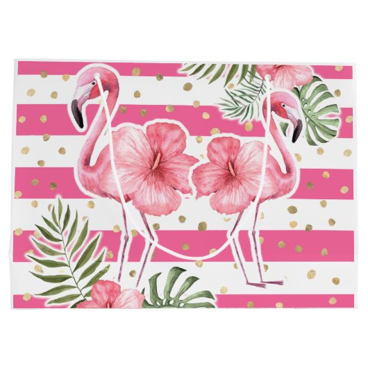 Modernes tropisches rosa Flamingos Blumengeschenk Große Geschenktüte (Rückseite)