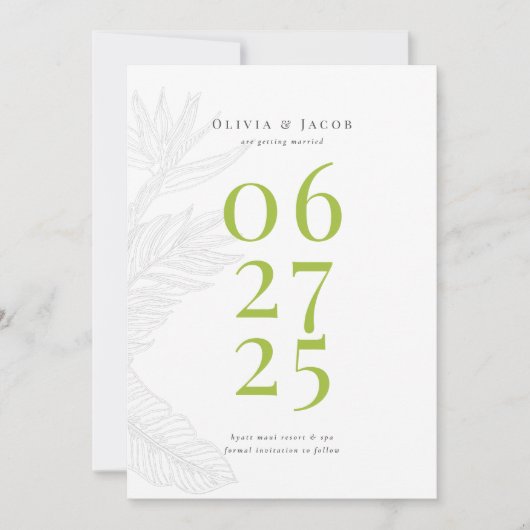 Modernes tropisches Save the Date Einladung (Vorderseite)