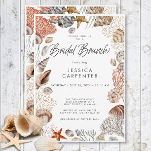 Modernes tropisches Seashell Frame Bridal Brunch Einladung