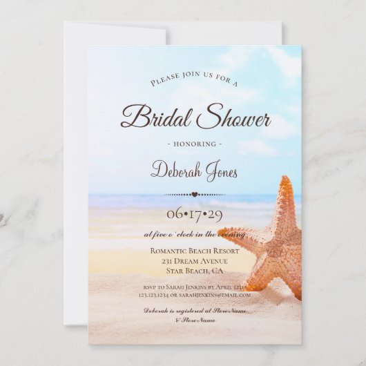 Modernes tropisches Starfish Summer Brautparty Einladung (Vorderseite)
