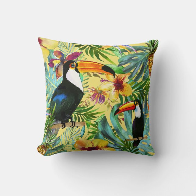 Modernes tropisches Toucan Paradies mit Kissen (Vorderseite)