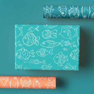 Modernes tropisches Türkis- und Korallenfisch-Must Geschenkpapier Set