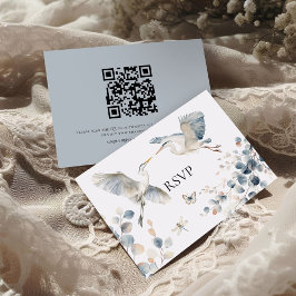 Modernes, trostloses Blue Herons QR Code Wedding RSVP Karte