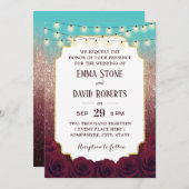 Modernes Türkis Burgundy Rose Gold Ombre Wedding Einladung (Vorne/Hinten)