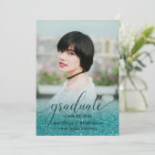 Modernes Türkis Glitzer Ombre Girly Foto Ankündigung (Stehend Vorderseite)