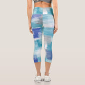 Modernes Türkis & Grau Wasserfarbe Abstrakt Art Capri Leggings (Rückseite)