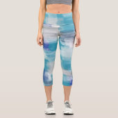 Modernes Türkis & Grau Wasserfarbe Abstrakt Art Capri Leggings (Vorderseite)