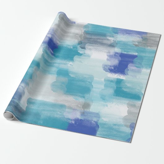 Modernes Türkis & Grau Wasserfarbe Abstrakt Art Geschenkpapier (Ungerollt)